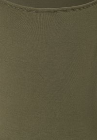 Olive green tank top made of smooth, stretchy fabric with a rounded neckline and no visible seams or embellishments.