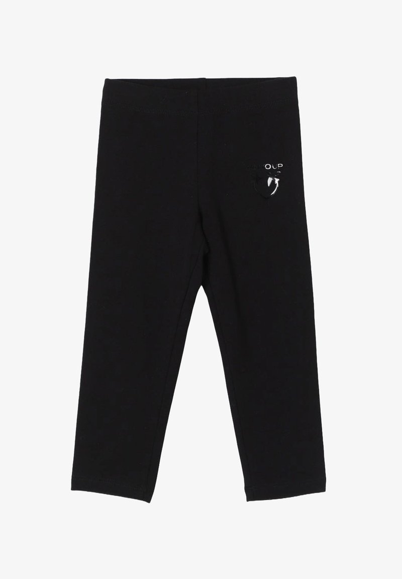 Leggings neri in cotone con fascia elastica in vita e piccolo emblema lucido sulla coscia sinistra.