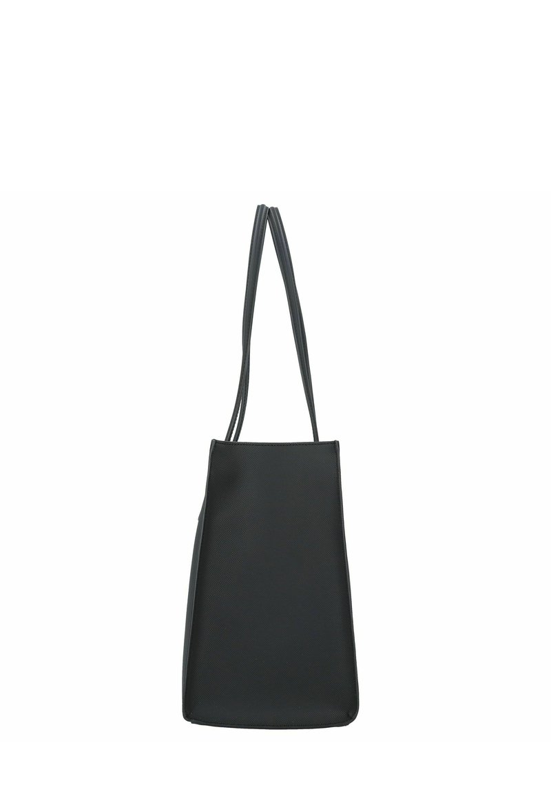 Sac en cuir noir avec deux longues poignées, design structuré, fond plat et texture lisse. Pas de matériel ou d'accents visibles.
