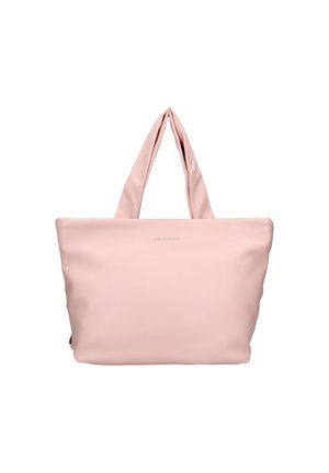 Borsa a spalla rosa realizzata in materiale liscio e resistente, con due manici robusti e un design minimalista, caratterizzata da un logo discreto sulla parte anteriore.