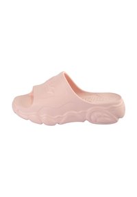 Rosa gummislidesandal med öppen tå och vågig sula. Har en strukturerad överdel och prägling av logotypdetalj.