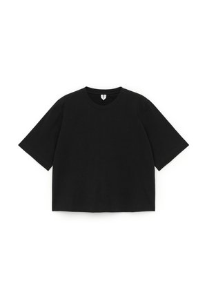 Sort kortærmet t-shirt med rund halsudskæring, fremstillet af blødt bomuld. Har en lige pasform og minimalistisk design, uden mønstre eller accenter.