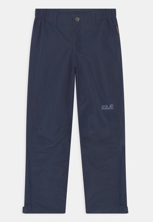 Pantalones impermeables en color navy con cintura elástica, bolsillos laterales y logotipo. Textura suave con puños ajustables para un ajuste seguro.