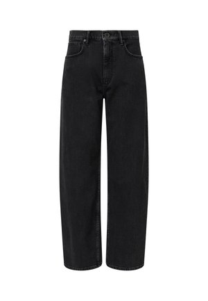 Black wide-leg jeans made of denim, featuring a high waist, front pockets, and a clean design with minimal stitching details.