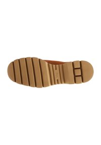 Rubber outsole with horizontal grooves, featuring a tan color and a solid, sturdy design. No visible branding or additional details.