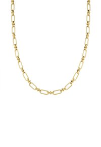 Forgyldt kædetræk med aflange ledder og en glat finish. Hver led er adskilt af små, runde knuder.
