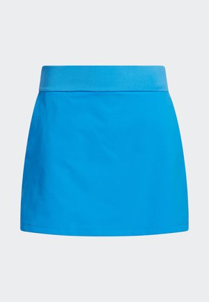 Una falda-pantalón azul brillante hecha de tela suave, con una cinturilla ancha y un diseño corto y acampanado con bordes limpios y sin cierres visibles.