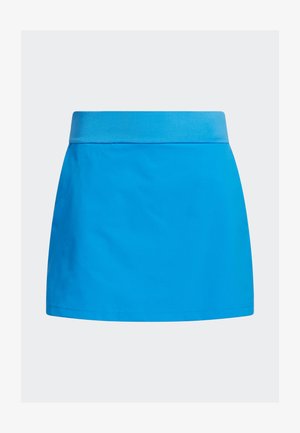 Una falda-pantalón azul brillante hecha de tela suave, con una cinturilla ancha y un diseño corto y acampanado con bordes limpios y sin cierres visibles.