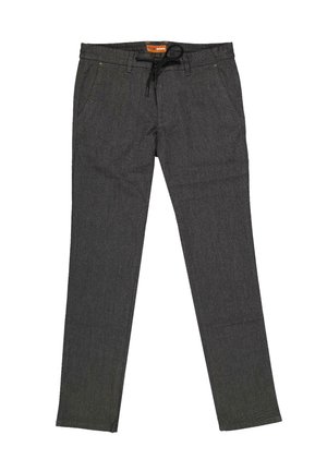 Graue, gewebte Hose mit geradem Bein. Verfügt über einen elastischen Bund mit verstellbarem Kordelzug, seitliche Taschen und dezente Nähdetails.