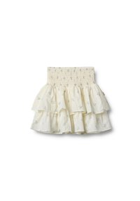 Gonna in cotone ivoriano con motivo floreale, dotata di una vita smock, caratterizzata da tre strati di volant e una finitura morbida e testurizzata.