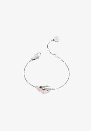 Silver chainarmband med en rosa emaljerad länk och en silverlänk. Prydd med rhinestones, med en lås och en charm.