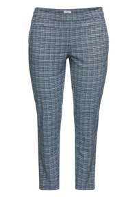 Kontrollerade stretchbyxor i mörkblått och vitt. Slät tyg med slim fit, med midjeband och utan synliga knäppningar.