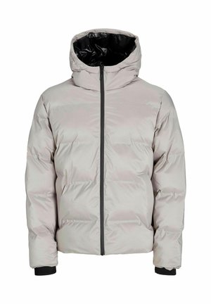 Helehall puffer jakk musta kapuutsiga seest, ees luku sulgemisega ja soonikuga varrukatega. Omab tikitud disaini sooja hoidmiseks.