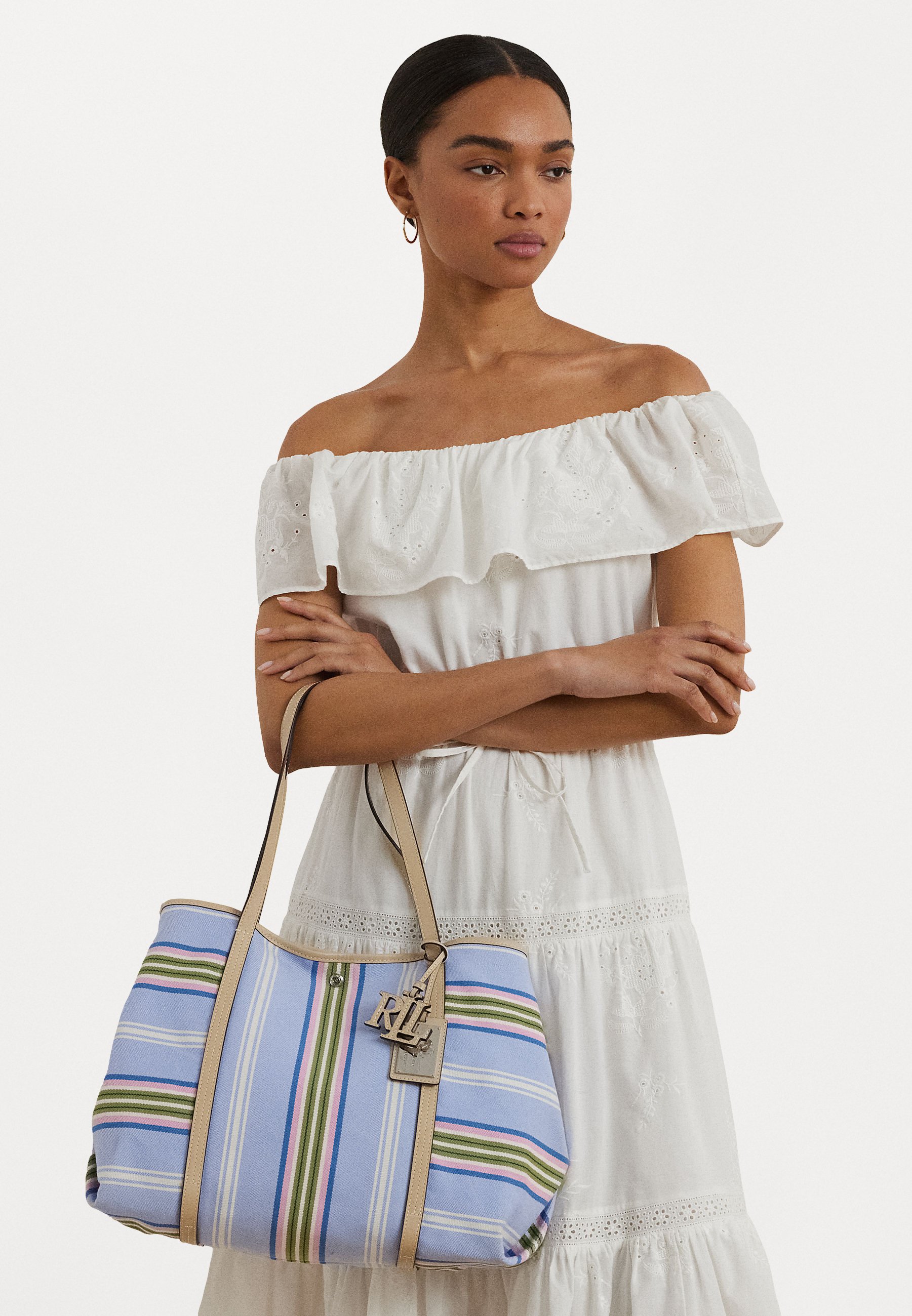 トートバッグ LAUREN RALPH LAUREN Striped Large Reversible Tote Bag Faux-Leather Large Reversible Tote Bag