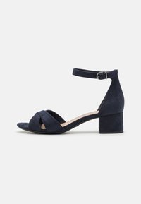 Sugar - Sandalias De Tacón De Bloque Para Mujer, Puntera Abierta, Correa Al Tobillo, Zapatos De Vestir Cómodos Para Bodas Y Uso Casual, Marino, 23 Cm