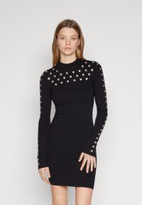 Even&Odd - EYELET INSERTS NESK AND SLEEVES PERKIN NECK MINI BODYCON DRESS - Obleka/pulover - black/silver Miniaturna slika 1