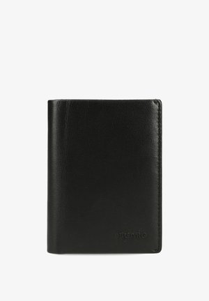 Schwarzes Leder-Bifold-Portemonnaie mit dem eingravierten Markennamen "PICARD" in der unteren rechten Ecke.