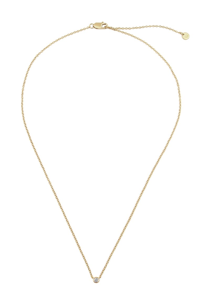 Cadena de oro con un diseño delicado, que cuenta con un pequeño colgante con una piedra clara en el centro. Cierre ajustable para modificar la medida.