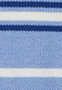 Tessuto a righe in azzurro chiaro, blu scuro e bianco con un motivo a zigzag. Morbida texture e design tessuto con righe orizzontali prominenti.