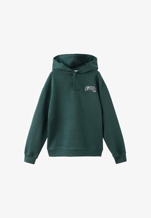 Groene hoodie van een katoenmix, met een voorzak in kangoeroestijl, geribbelde boorden en een geborduurd "green" logo op de borst.