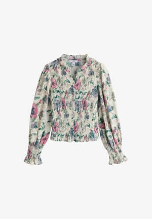 Next, SMOCKED BUTTON FRONT LONG SLEEVE BLOUSE - Skjortebluser - ecru multi floral print