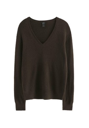 Lindex, LINDEX FINE-KNIT JUMPER WITH V-NECK LINDEX - Striktrøje - dark brown