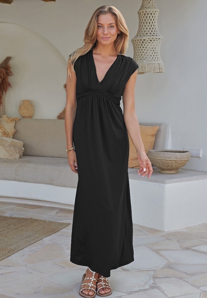 chinese dress ladies LOVESTITCH BOHEMIAN KIMONO SLEEVE MAXI DRESS BLACK – Bubble Lounge Boutique main image 1
