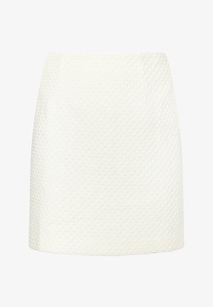 Gonna mini bianca textured con motivo geometrico, taglio dritto e linee pulite. Il materiale sembra leggero e strutturato.