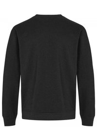 Svart sweatshirt med långa ärmar, rund halsringning och texturerat tyg. Inga synliga logotyper eller mönster. Enkelt design.