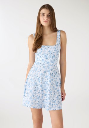 SKATER CON FLOREALE - Vestito di maglina - var celeste