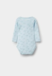 Světle modrý dlouhý rukáv dětský body s motivem slona, měkký bavlněný materiál a patentky na spodní straně pro snadné oblékaní.
