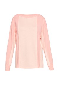Maglia leggera a maniche lunghe in tonalità di rosa chiaro e rosa pallido, con una vestibilità rilassata, colletto tondo e design a pannelli a contrasto.