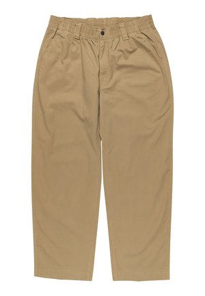 Chino khaki con cintura elasticizzata, due tasche frontali e design a gamba dritta. Realizzati in un tessuto misto cotone liscio e leggero.