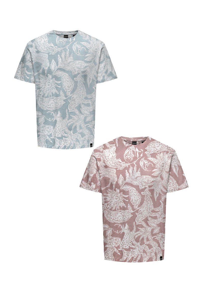Only & Sons 2ER-PACK RUNDHALS KURZARM - Print T-shirt - hellblau rot