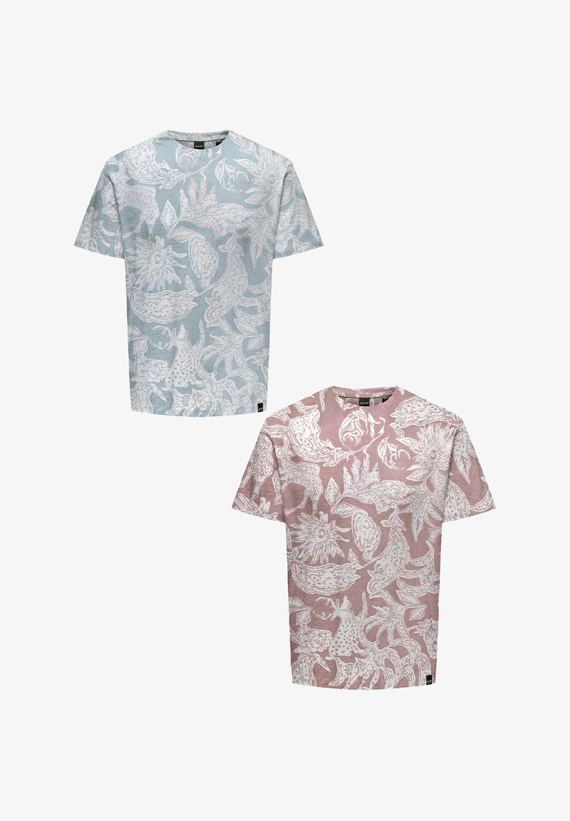 Only & Sons 2ER-PACK RUNDHALS KURZARM - Print T-shirt - hellblau rot