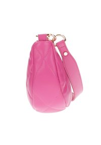 Borsa a tracolla trapuntata rosa realizzata in materiale sintetico, con una forma curva, un motivo decorativo di cuciture e una tracolla staccabile con componenti in oro.