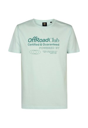 Világoszöld rövid ujjú póló, elején középen nyomtatott „offRoadClub Certified & Guaranteed” szöveggel és kör alakú logóval.