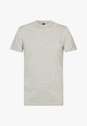 Hellgraues kurzärmeliges T-Shirt mit Rundhalsausschnitt und weicher Stoffstruktur, präsentiert vor einem schlichten Hintergrund.