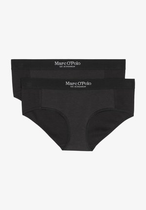 Two pairs of black cotton briefs with elastic waistbands, featuring the "Marc O'Polo" logo in white. Classic design with a smooth texture.