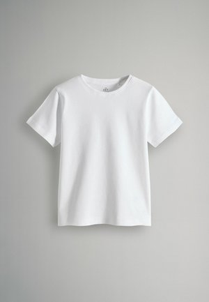Witte korte mouwen t-shirt gemaakt van katoen, met een ronde hals en een soepele textuur, zonder patronen of zichtbare hardware.