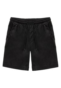 Svarta elastiska shorts med justerbar dragsko, utrustade med två sidofickor och en mjuk textur. Enkel, funktionell design.