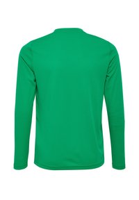 Langärmliges Shirt in leuchtendem Grün, mit Rundhalsausschnitt, glatter Textur und einfarbigem Muster ohne sichtbare Grafiken oder Akzente.