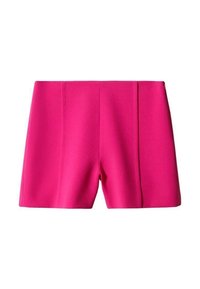 Fuchsia shorts met een gestructureerd ontwerp, voorzien van twee voorkreukels en een nette zoom. Gemaakt van een gladde stof in een effen kleur.