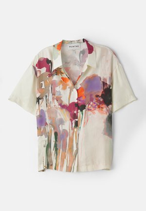 Camicia a maniche corte con bottoni in tessuto leggero, con una base crema e stampa floreale acquerellata multicolore, e un fit rilassato.