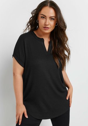 Yours Clothing TEXTURED NOTCH NECK - Camicetta - black