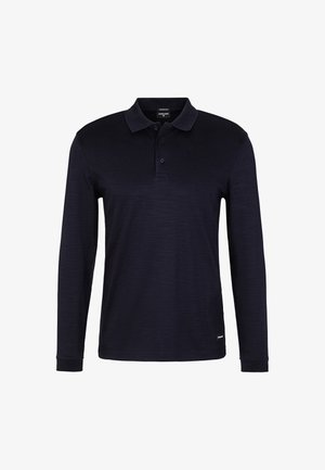 Langarm-Polohemd in Marineblau, aus einem strukturierten Stoff, mit klassischem Kragen, Drei-Knopf-Leiste und kleinem Logo-Detail.