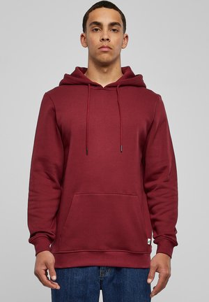 Bordeauxkleurige hoodie van een katoenmix, met een kangoeroezak, een capuchon met trekkoord, en ribgebreide manchetten en onderrand voor een casual pasvorm.