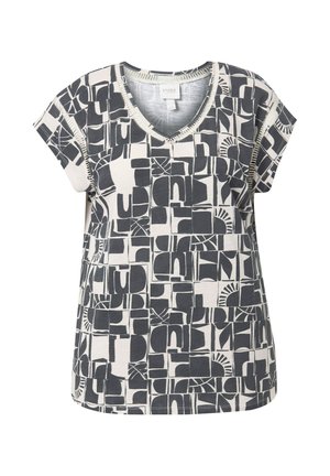 Ulla Popken, CAP SLEEVE V-NECK ABSTRACT - T-shirt con stampa - black