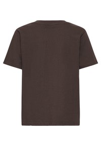 Brun kortærmet t-shirt, rund halsudskæring, lavet af bomuld, har en glat tekstur og almindelig pasform uden tryk eller udsmykninger.