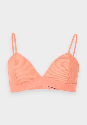 Hellkorallfarbene, gerippte Stoff-Bralette mit dünnen verstellbaren Trägern und einem elastischen Band mit eingeprägtem "Polo Ralph Lauren" Schriftzug.
